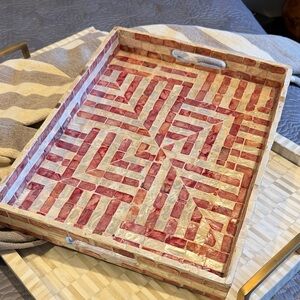 Red and Cream Mosaic Serving Tray - Decorative Home Bath Accent